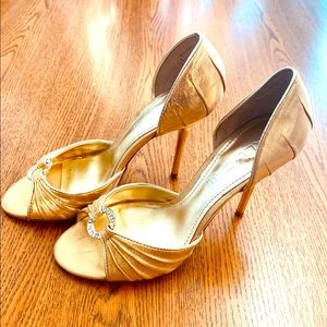 Aldo, size 7.5, 4” heels, gold/silver
